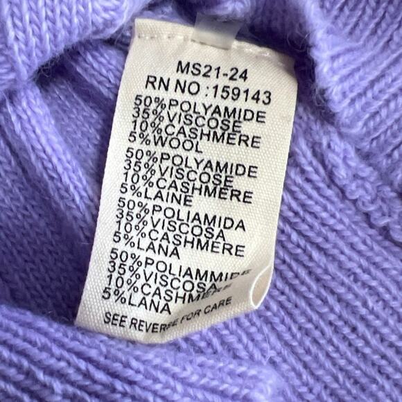 FRNCH Cashmere Purple Wool Knit Rib Short Puff Sleeve Sweater Shirt Blouse Top L - Picture 4 of 4